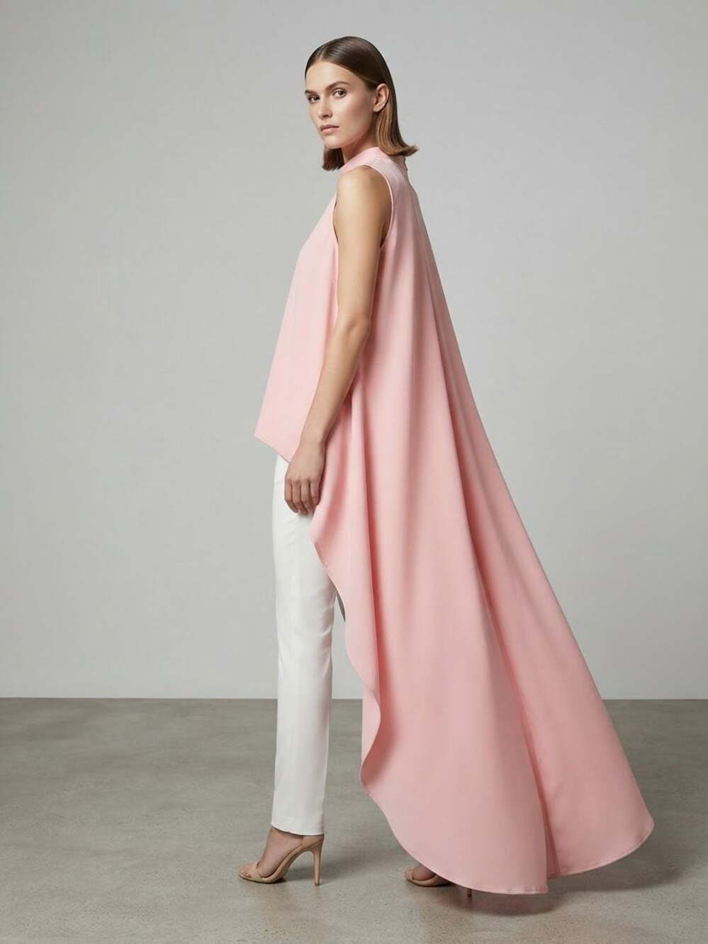 CQ by CQ Pink High-Low Asymmetrical Mock Neck Sleeveless Cape Tunic Top Size S